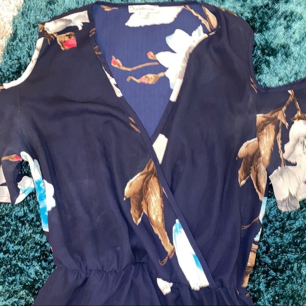 Charlotte Russe | Navy Floral Cold Shoulder Mini Dress | Small - Picture 3 of 5